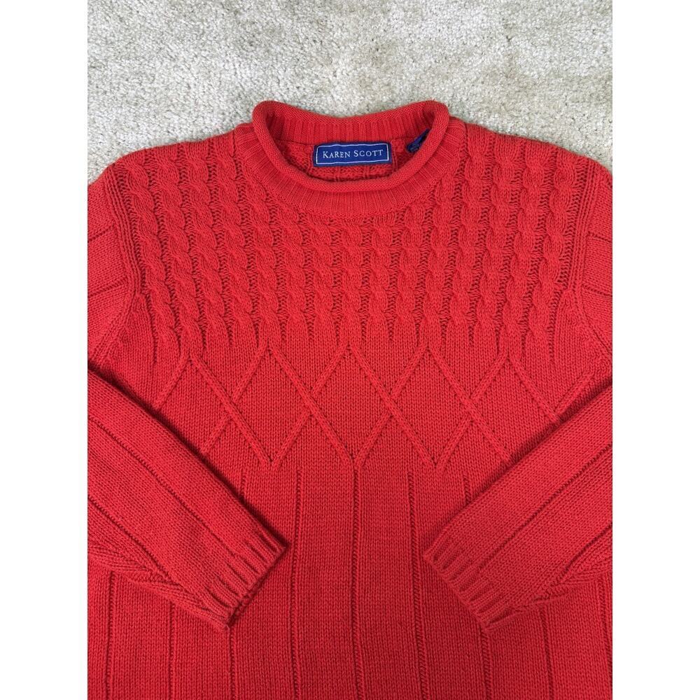 Karen Scott Sweater Women's Size Small Red Long Sleeves Cable Knit Pullover C691 - Picture 2 of 9